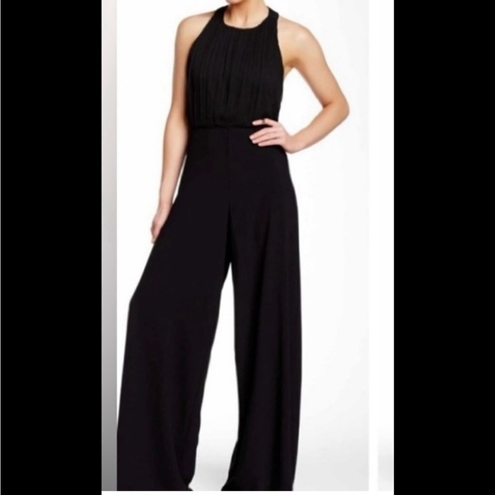 Alice Olivia black pants jumpsuit back zip wide leg XS 2